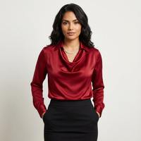 Damen Satinbluse mit Drapiertem Kragen - Bordeaux