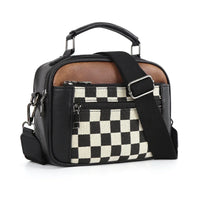 Nina | Stylishe Damen Schultertasche mit Schachbrettmuster - Schwarz