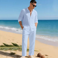 Luca™ Baumwoll-Leinen-Set mit Button-Down-Hemd - Hellblau