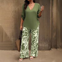 Bellariva™ Set mit Gemusterter Hose und Leichter Bluse - Grün