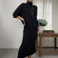 Marselha™ Set mit Rollkragen-Top und geripptem Midirock - Schwarz