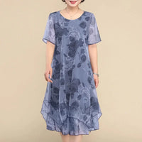 Nice™ Blumenkleid aus Premium-Chiffon mit Doppellage und asymmetrischem Saum - Blau
