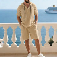 Portofino Coast™ Set Aus Baumwoll-Leinen Mit Moderner Kapuzenshirt - Khaki