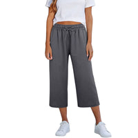 Lisia™ Pantacourt-Hose Aus Baumwoll-Leinen Mit Elastischem Bund Und Verstellbarem Kordelzug - Grau