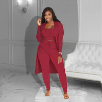 Velmira™-Set mit Kurz Geschnittenem Oberteil, eng Anliegender Hose und Locker Fallendem Cardigan - Bordeauxrot