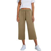 Lisia™ Pantacourt-Hose Aus Baumwoll-Leinen Mit Elastischem Bund Und Verstellbarem Kordelzug - Khaki