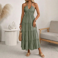 Solara Breeze™ Kleid Mit Halterneck-Ausschnitt und Weitem Stufenrock - Grün