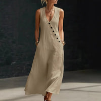 Antonella™ Midikleid mit Eleganten Knöpfen und V-Ausschnitt - Creme