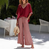 Callenne™-Set aus Baumwoll-Leinen mit Elegantem Kontrast - Rot