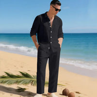 Luca™ Baumwoll-Leinen-Set mit Button-Down-Hemd - Schwarz