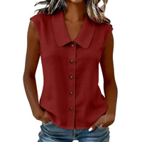 Celinea™ Baumwoll-Leinen-Bluse Mit Elegantem Kragen Und Vorderen Knöpfen - Bordeauxrot