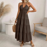 Solara Breeze™ Kleid Mit Halterneck-Ausschnitt und Weitem Stufenrock - Kaffeebraun