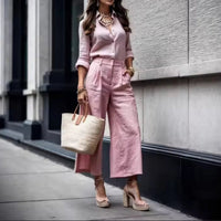 Noor | Damen Fließendes Set mit Hose – Fließendes Matching Set Elegant - Rosa