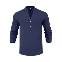 Orvian™ Hemd aus Premium-Leinen mit Minimalistischem Henley-Kragen - Marineblau