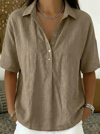 Tessa | Hemdbluse mit Kragen und Knopfdetail  ( 1+1 GRATIS ) - Khaki