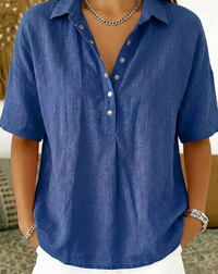 Tessa | Hemdbluse mit Kragen und Knopfdetail  ( 1+1 GRATIS ) - Marineblau