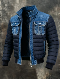 Stefan | Herrenjacke gefüttert mit Denim-Details modern - Blau