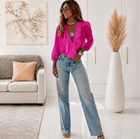 Greta | Elegante V-Ausschnitt Bluse mit langen Ärmeln & Rüschen - Altrosa