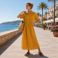 Alexis | Sommerliches fließendes Hemdblusenkleid - Erdfarbe