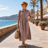 Alexis | Sommerliches fließendes Hemdblusenkleid - Khaki