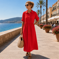 Alexis | Sommerliches fließendes Hemdblusenkleid - Rot