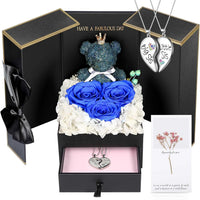 Schmuckbox Rose Geschenk Halskette Damen Präsent - Blaue Rosen