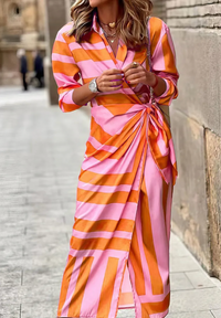 Elvina - Bedrucktes Wickelkleid - Orange/Rosa (Fast ausverkauft)