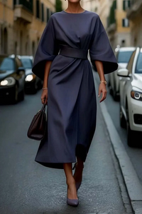 Keira | Damen Weite Ärmel Kleid – Weite Ärmel Kleid Elegant - Marineblau