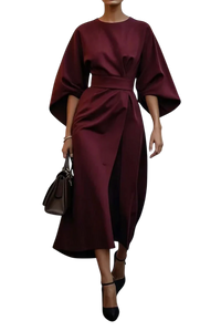 Louise | Damen Laternenärmel Kleid – Romantisches Laternenärmel Kleid - Burgundy