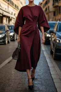 Keira | Damen Weite Ärmel Kleid – Weite Ärmel Kleid Elegant - Burgundy