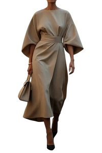 Louise | Damen Laternenärmel Kleid – Romantisches Laternenärmel Kleid - Beige