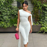 Odessa™ Set mit One-Shoulder-Bluse und Eleganter Caprihose - Weiß
