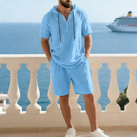 Portofino Coast™ Set Aus Baumwoll-Leinen Mit Moderner Kapuzenshirt - Hellblau