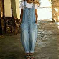 Carmen - Vintage-Overall aus weichem Baumwoll-Denim mit verstellbaren Trägern - Blau