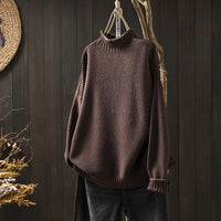 Barbara | Damen Oversized Hohem Kragen Pullover - Braun