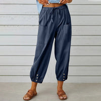 Kobe™ Baumwoll-Leinen-Hose mit Fronttaschen und verstellbarem Kordelzug - Dunkelblau