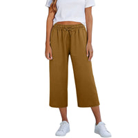 Lisia™ Pantacourt-Hose Aus Baumwoll-Leinen Mit Elastischem Bund Und Verstellbarem Kordelzug - Kaffeebraun