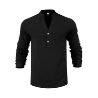 Orvian™ Hemd aus Premium-Leinen mit Minimalistischem Henley-Kragen - Schwarz