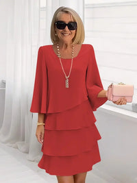 Catherine | Damen Elegantes Komfort Rüschenkleid – Königliches Rüschen Kleid - Red