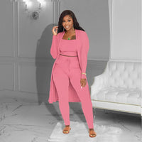Velmira™-Set mit Kurz Geschnittenem Oberteil, eng Anliegender Hose und Locker Fallendem Cardigan - Pink