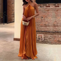 Karina | Damen Neckholder Plissiertes Hochzeitsgastkleid - Orange