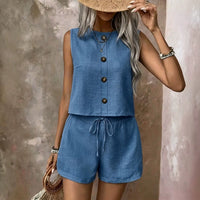 Celestina™ Set Aus Leinen-Baumwoll-Mischung Mit Minimalistischem Design - Blau