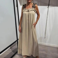 Neapel™ Maxikleid aus leichter Viskose mit Leo-Trägern und lockerem Fall - Khaki