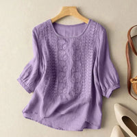 Regina | Damen Blumenmuster Bluse Schlitzausschnitt – Blumenbluse V-Schlitz 2026 - Lila