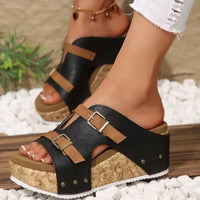 Coraline™ Leder-Pantolette mit Plateau und Doppelverstellung - Schwartz