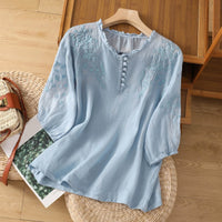 Aurora | Damen Blumenmuster Bluse Rüschenbesatz – Rüschen Blumenbluse Sommer 2026 - Blau