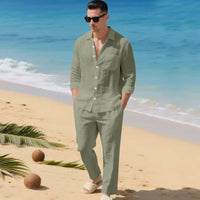 Luca™ Baumwoll-Leinen-Set mit Button-Down-Hemd - Grün