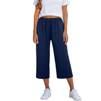 Lisia™ Pantacourt-Hose Aus Baumwoll-Leinen Mit Elastischem Bund Und Verstellbarem Kordelzug - Dunkelblau