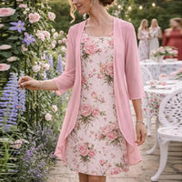 Lorenza™ Set Mit Geblümtem Kleid Und Leichter Strickjacke - Hellrosa