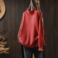 Barbara | Damen Oversized Hohem Kragen Pullover - Rot
